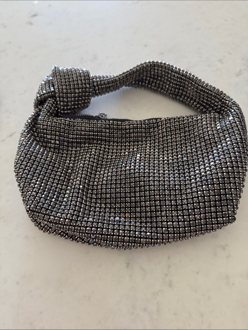 Madison West Black Jeweled Zip Clutch